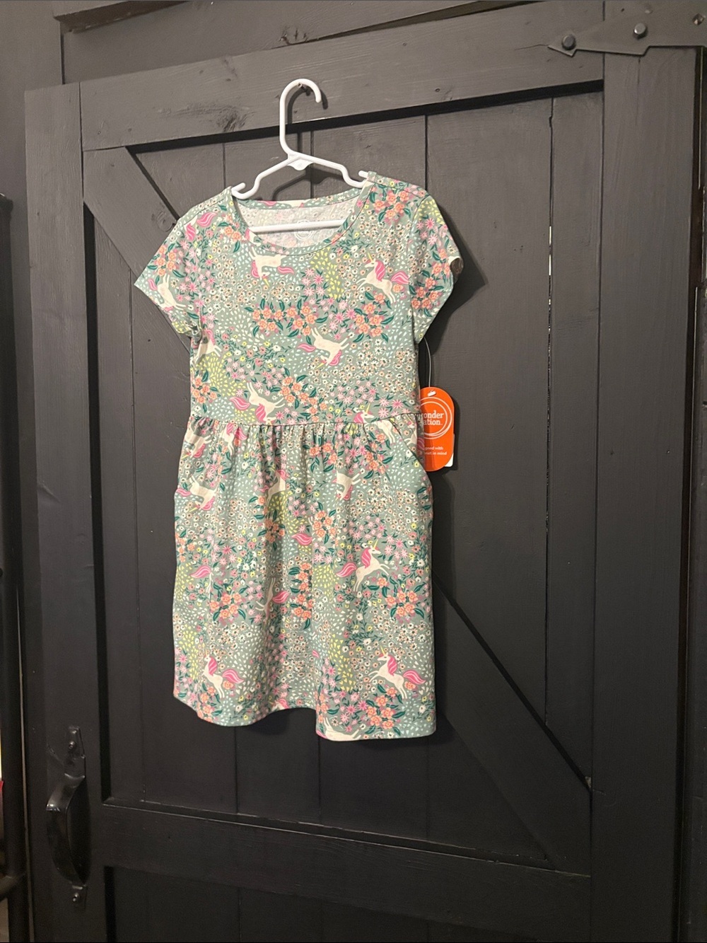 wonder nation Mint Green Unicorn & Floral Short Sleeve Dress